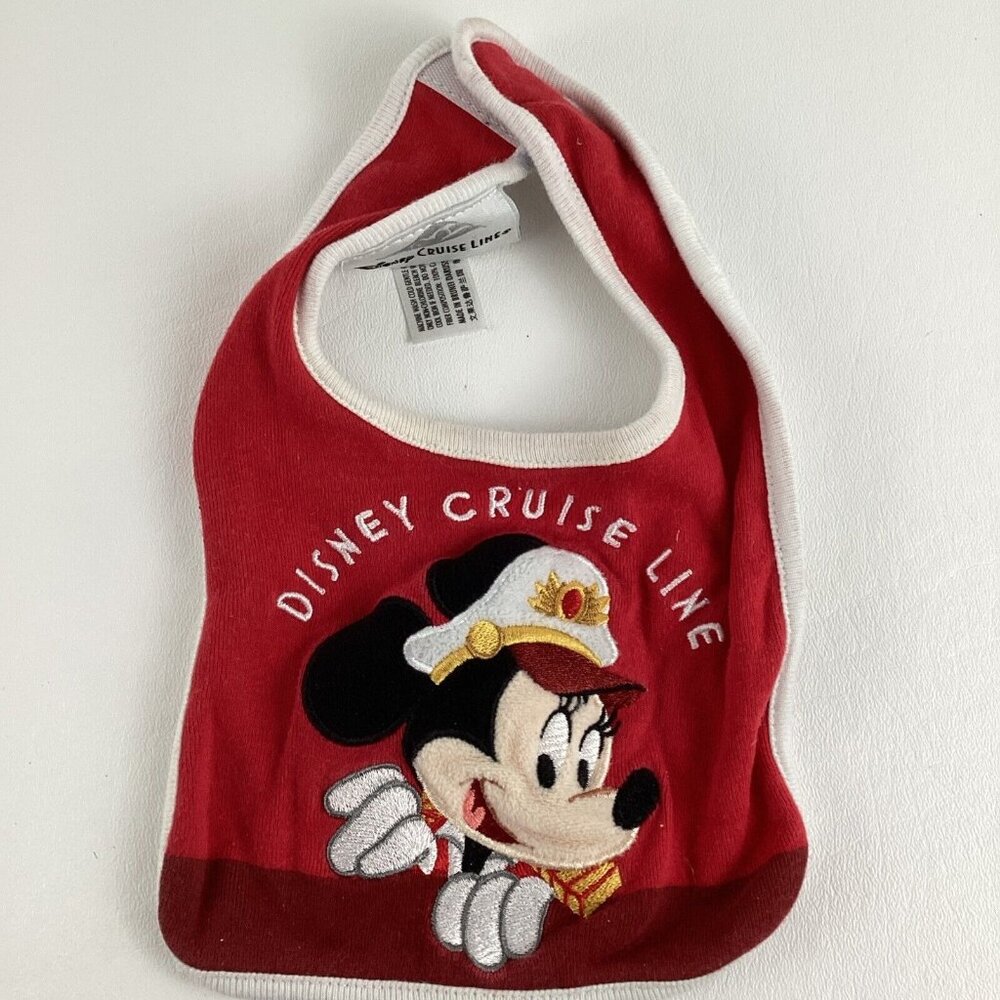 Disney Cruise Lines Baby Bib Sailor Minnie Mouse Snap Captain Red Drool Catcher